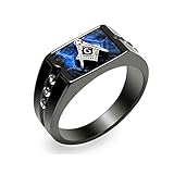 Eternal Sparkles Men's Masonic Lodge Freemason Signet Ring in Hypoallergenic Stainless Steel Ornate Statement Ring (Ocean Blue, 11)