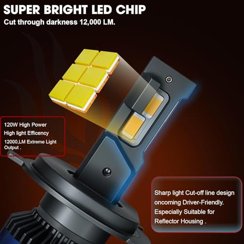 Image of H4 /9003 /HB2 LED Headlight Bulbs Hi /Lo H4 120W Car Led Headlight Bulbs Super Bright LED Headlight Conversion Kit for Cars 6000K Cool White Quick Installation Halogen Replacement (HJ G 120WATT)