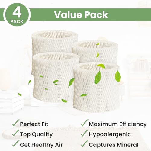 Future Way 4-Pack Humidifier Replacement Filters Compatible with Honeywell HAC-504AW, HAC-504W, HAC504V1, Free Cool Mist Humidifier Models, White, Plastic, Wick, Ultrasonic, Cordless