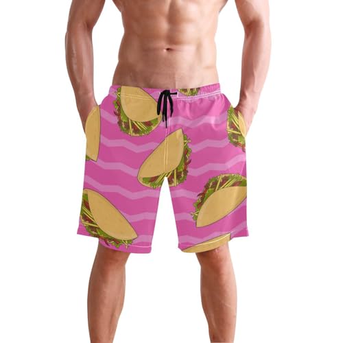 Eionryn Men's Swim Trunks Mexican Taco Pink Beach Shorts Quick Dry Swim Board Shorts Bathing Suits S2