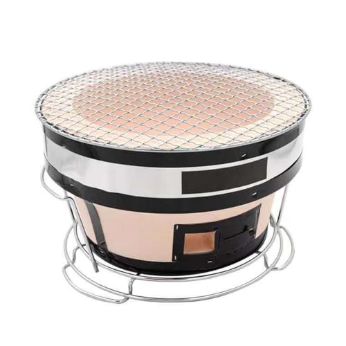 珪藻土丸型七輪 セラミック火鉢 炭火焼きコンロ 室内 焼き網つき 、テーブルバーベキューグリル、屋外キャンプグリル用焼き鳥炭ポータブルバーベキ 木炭コンロ 秋刀魚 炭火焼 焼き鳥 焼肉 おもち 3~5人用 (シルバー,炉 + 炉心 + グリル)