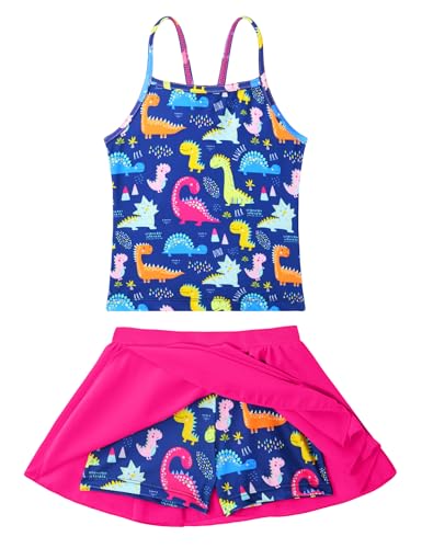 WhizBuzz Girls Swimwear Size 6-7 Years Old Colorful Dinosaur Two Pieces Tankini Swimsuits for Hawaii Beach