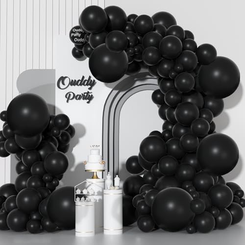 Image of Ouddy Party 129Pcs Black Balloons Different Sizes 18 12 10 5 Inch, 6Pcs 18 inch Black Balloon Arch Garland Kit, Latex Balloons for Birthday Halloween New Year Anniversary Graduation Party Decorations