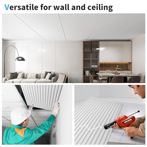 Art3d 12-Pack Slat Design 3D Wall Panels for Interior Wall Decor, 2x4 FT PVC Decorative Drop Ceiling Tiles - White