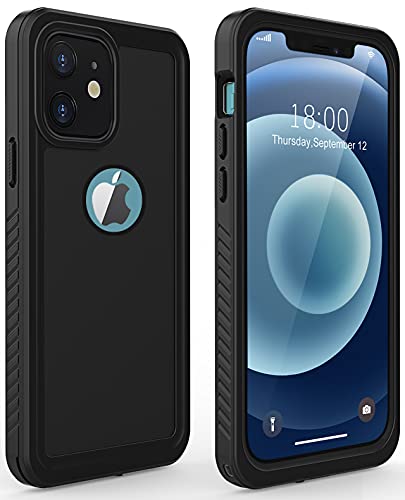 Diverbox for iPhone 12 Waterproof Case,Waterproof Shockproof Dustproof IP68 Full-Body Hard Case Built-in Screen Protector Underwater Outdoor Waterproof Cover for iPhone 12,6.1 in (Back Black)