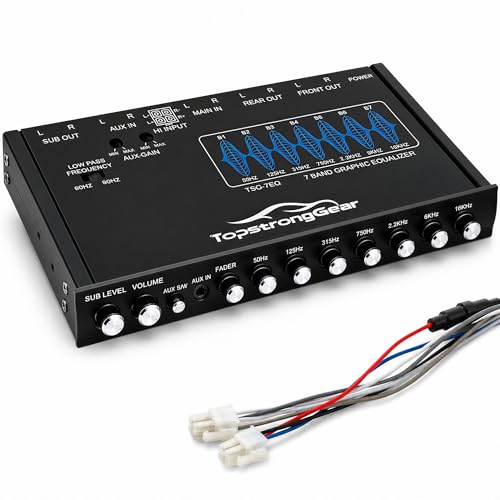 TOPSTRONGGEAR TSG7EQ 7-Band Car Audio Graphic Equalizer with Front 3.5mm Aux Input, High Voltage RCA Outputs and High Level Speaker Inputs