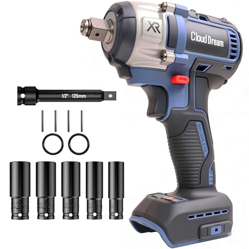 1/2' Cordless Impact Wrench,369Ft-lbs (500N.m) Impact Gun Compatible with DeWalt 20V Max Battery,2-Speed Brushless Impact Driver for Car Wheels,Trucks,and Rusted Bolts (No Battery Included)