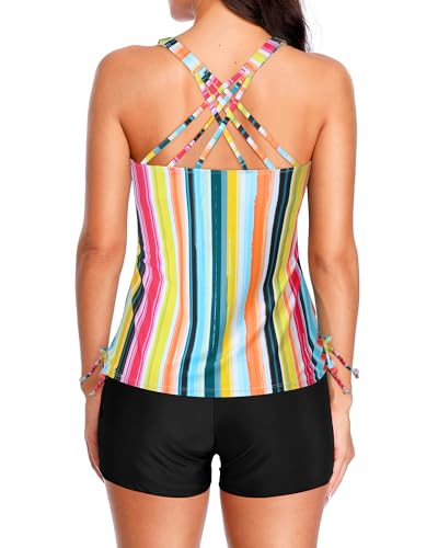 Image of Tempt Me Two Piece Tankini Swimsuits for Women Tummy Control Bathing Suit with Shorts Athletic Swimwear