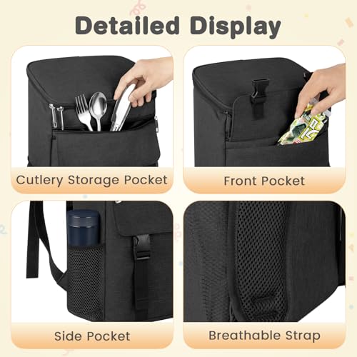 Image of Backpack Cooler - 30 Cans Insulated Cooler Backpack for Men & Women Portable Leak Proof Lunch Backpack Cooler Bag for Beach Picnic Travel Work Camping Hiking-Black