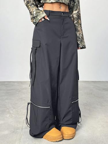 Image of GRECIILOOKS Cargo Pants for Woman | Trousers for Womans |High Waist Cotton Trouser Flared Parachute Pants with Side Pockets |Womens Cargo Pant | Elegant for College & Events (Available in Plus Size)