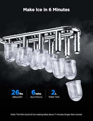 GoveeLife Smart Ice Maker Countertop, Portable Ice Machine with Voice Control, 9 Ice Cubes in 6 Minutes 3 Sizes, 26lbs/24Hrs, Self Cleaning RGB Lights, Quiet Ice Maker with Scoop for Kitchen Silver