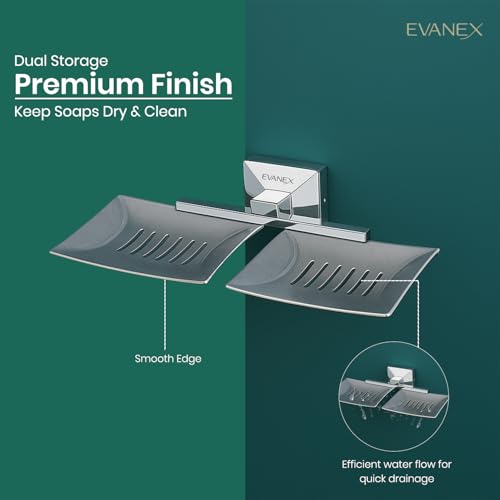 Image of EVANEX EVANEX 304 Stainless Steel Double Soap Holder for Bathroom /Soap Stand /Soap Dish /Soap Case /Wall Mounted Soap Holder /Mirror Chrome Finish Rustproof Soap Stand Organizer /Bathroom Accessories