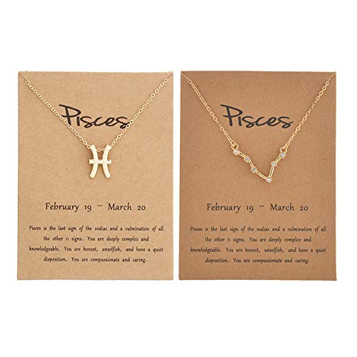 2Pcs Zodiac Pisces Necklace for Women 12 Constellation Necklace Zodiac Sign Horoscope Necklaces Zodiac Jewelry Gift Pisces
