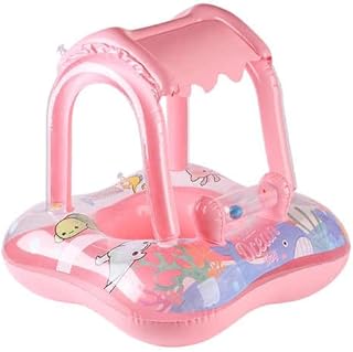 عوامة بشماسيه للأولاد والبنات خامه عاليه شكل متميز يناسب الأطفال من 6 أشهر إلى 4 سنوات ، عوامة حمام السباحة قابلة للنفخ مع مظلة وغطاء واقي من الشمس اللعب - للأطفال الصغار - بينك