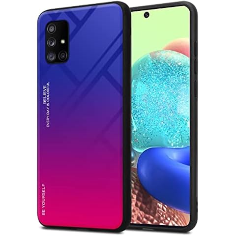 cadorabo Case compatible with Samsung Galaxy A71 5G in PURPLE - RED - Two-colour protective cover made of TPU silicone and back made of tempered glass Cover