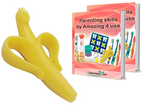 Image of Banana Toothbrush Training for Baby Babies Infants Toddler Teething Remedies Toys Safe Non Sticky No Smell Easy to Clean Bendable Sooth Your Child and improve overall babies brushing experience Now! from Amazing 4 use