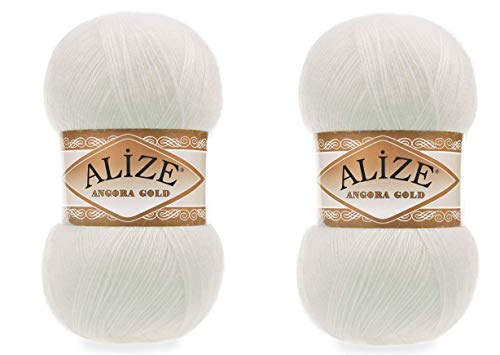 Alize Angora Goldgarn, 20 % Wolle, 80 % Acryl, weiches Garn, Häkeln, 200 g, 1204 m, Spitze, Handstricken, türkisches Garn (62 Hellcreme)