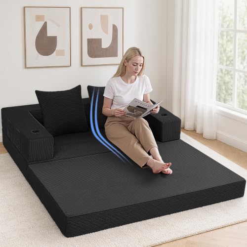 Image of COMAX Futon Sofa Bed, Convertible Sofa Bed, Folding Boneless Couches | Low-Profile Small Boneless Couch for Living Room, 11.8 inch H Low Seat 59 inch Foldable Floor Sofa Lounge Space‑Saving