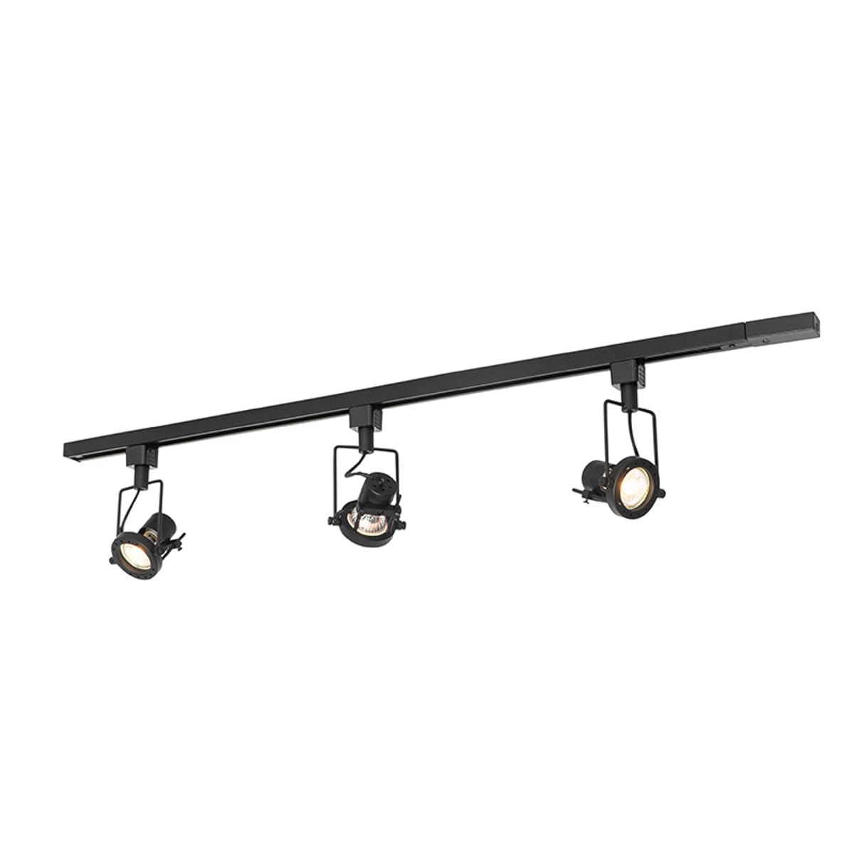 QAZQA Industrial Sistema de carril con 3 focos monofásicos negros - Suplux Aluminio/Acero/Plástico Alargada Adecuado para LED Max. 3 x 50 Watt