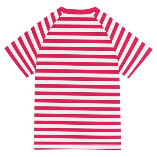 CaTaKu Hot Pink Stripes Boys Rash Guard Swim Shirts Toddler Quick Dry UPF 50+ Rashguard Short Sleeve 3-12T2