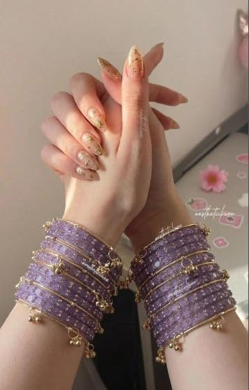 Image of Kashmiri Ghangharoo Glass Bangle Set for Women, Traditional Transparent Fancy Chudi, Wedding and Party Wears, Set of 16 (12 Glass + 4 Metal)