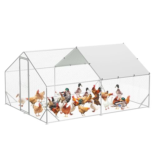 Large Metal Chicken Coop, 9.8 W x 13.1 L x 6.6 H ft Walk-in Poultry Cage,Spire Chicken Pens Outdoor with Top,Chicken Run Pen House with Waterproof Anti-Ultraviolet Cover for Yard,Outdoor Farm