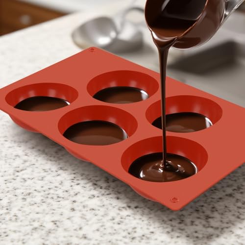 PUCSIQ Lot de 6 moules en silicone extra larges - En forme de boule - 5 trous - Ronds - En forme de demi-sphère - Pour chocolat, mousse à dôme, gâteau, pudding - Marron - 29,3 x 17 x 3,7 cm – vue 6