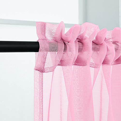 Pink Sheer Curtains 63 Inch Length For Girls Room Decor Window 2 Panels Set Kids Curtains For Bedroom Girls Bed Canopy Teen Girls Bedroom Decoration #TOP4