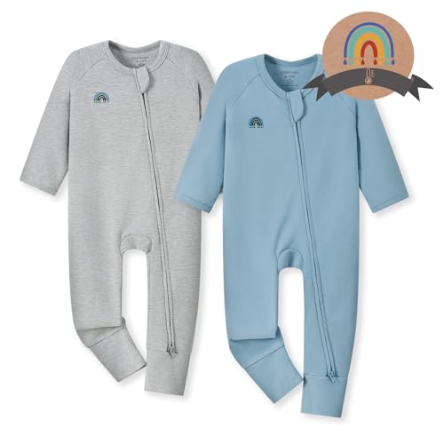Image of Momcozy Boy Girl Baby Pajamas Onesie, 0-24 M Temp-Sensing 2-Way Zipper Cotton & Viscose Derived from Bamboo Newborn Sleepers