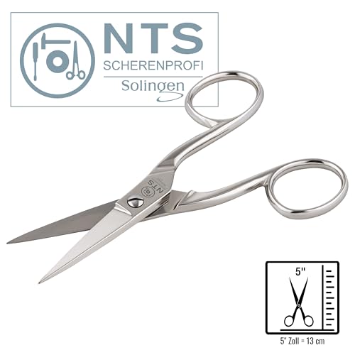 NTS-Solingen Industrieschere | Haushaltsschere | Allzweckschere | Schere Spitz | C60 Karbonstahl | Vernickelt | 13 cm = 5,0' | Hergestellt in Solingen