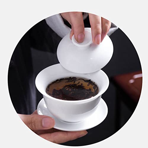 Image of Liang baobao Traditional Gaiwan Tea Set with Lid and Saucer Classic White Tea Cup Porcelain Teacups 10oz