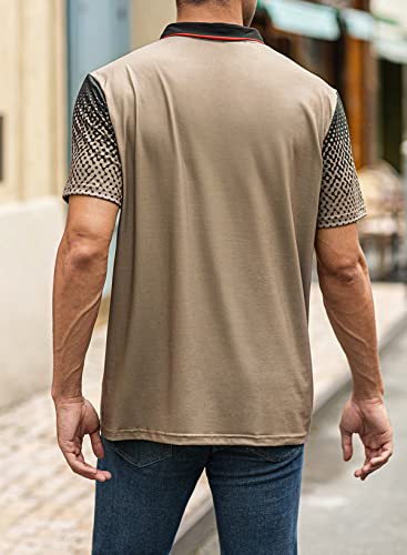 Renaowin Men's Short Sleeve Polo Shirts With Front Pocket Casual Basic Quick-Dry Button Up Golf Tee Shirts For Men,Us 43(L),Brown #TOP1