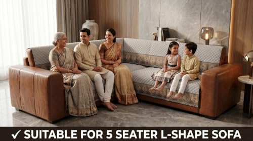 Image of KINGLY L-Shape Sofa Cover 5 Seater 3+2 Velvet Full Cover - Warm Grey | Fully covered quilted velvet slipcover, washable anti-slip furniture protector, L-type corner sofa cover for living room