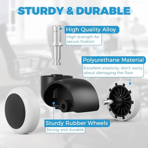 KARP Office Chair Caster Wheels - 2 Inch Office Chair Wheels Replacement, Desk Chair Wheels for Computer and Gaming Chair, Safe for All Floors and Carpets (Pin Type-White)
