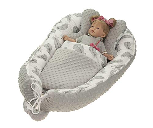 Lafel Cocon bébé élégant et exclusif - Couleur : cocon, décoré de coton avec imprimé plumes, cocon, couverture, oreiller 90x60cm Cover