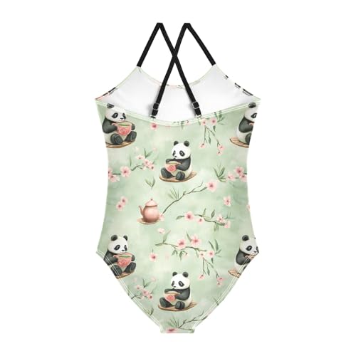 Girl's One Piece Swimsuit Panda Drinking Tea Beach Bathing Swimwear2