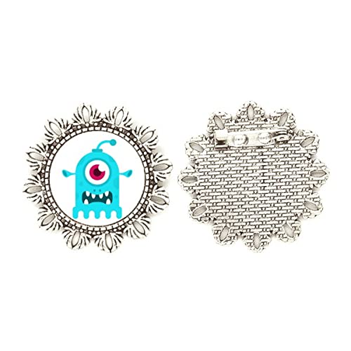 Broche de plata alienígena y cíclope azul para chaquetas denim