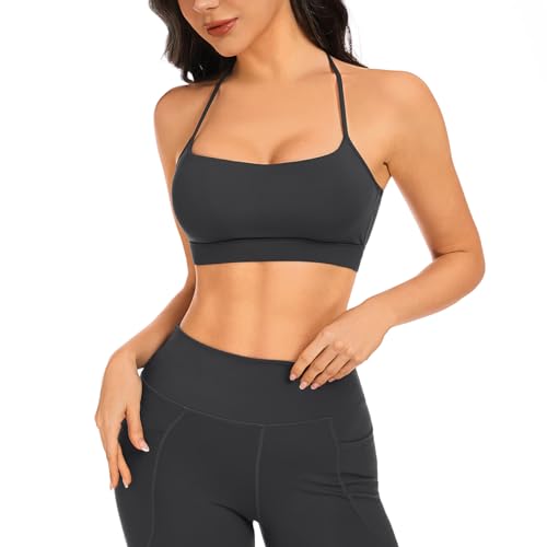 Top Academia Feminino Sutiã Esportivo com Bojo Yoga Treino Fitness com Alta Sustentação (Cinza Escuro/G)