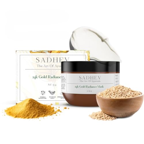 Image of Sadhev Ayurvedic 24K Gold Radiance Mask | Restores Brightness | Reduces Pigmentation | Calms & Revitalizes Skin| All Skin Types (75 g)
