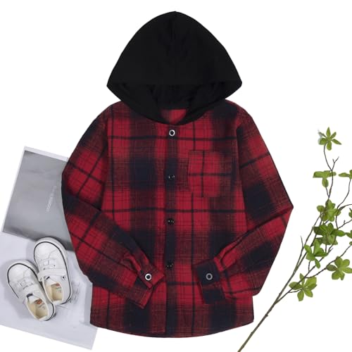 Image of Boys Girls Flannel Shirts Plaid Hoodies Fall Fashion Button Down Shirts
