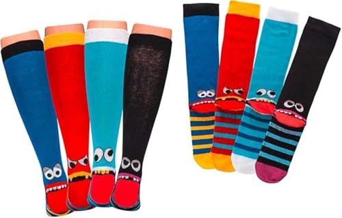 TippTexx 24 3 Paar bunte Motiv Kinder Kniestrümpfe, aus einer weichen Baumwollmischung (DE/NL/SE/PL, Numerisch, 23, 26, Regular, Freche Bande)