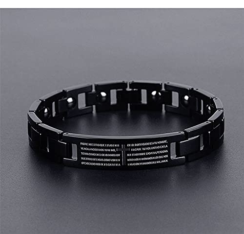 Hsumonre Cross Link Bracelets For Men Titanium Steel Chain Bracelets Jesus Bible Lords Prayer Wristband Id Bracelets Birthday Best Gifts (Spanish-Black) #TOP5