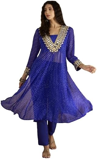 Varanga Women Graceful Beige Kurta Set Featuring Gota Patti Detailing, Paired With Solid Trousers And Dupatta