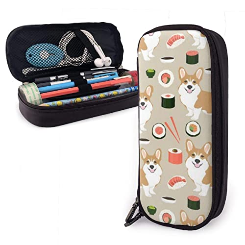 Étui à crayons en cuir PU Corgi Sushi Pen Pouch Sac Porte-monnaie Cosmétique Maquillage Trousse Cover