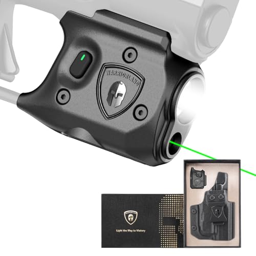 WARRIORLAND Pistol Light Laser & Holster Fit for Springfield Hellcat 3″ MICRO-COMPACT, Compact 150-Lumen Trigger Mounted Tactical Weapon Light with Green Laser White LED & IWB Holster, Power Indicator