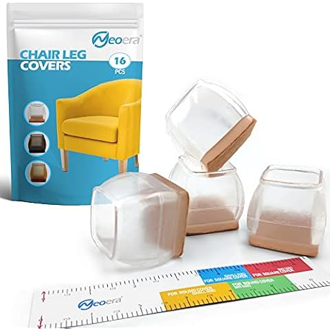Neoera Chair Leg Covers to Protect Floors (Square Small Clear) with Felt Transparency Silicone Furniture Legs Protector Pads, Stool Leg caps to Prevent Hardwood Floor Scratches and Reduce Noise 16pcs Cover