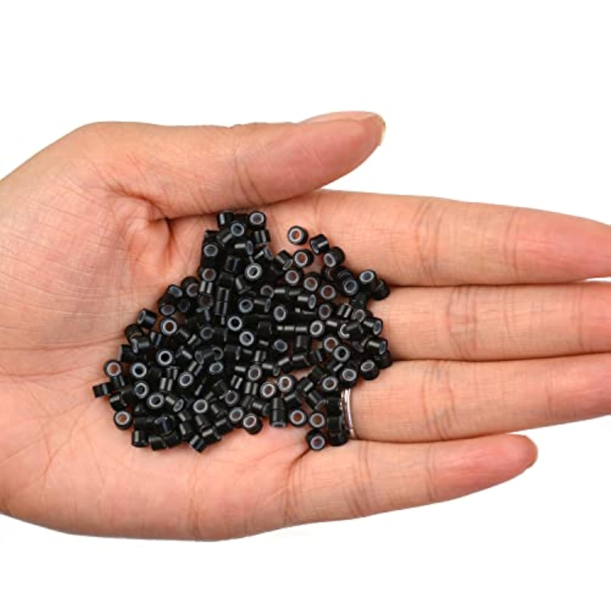 500Pcs Silicone Lined Micro Links Hair Extensions Beads, Black