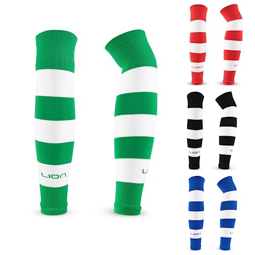 LION SPORTSWEAR Football Sock Sleeves To Accompany Grip Socks - Fits Over Calf/Shin Pads - Variety Of Colours To Match Your Team Kit (Green & White)