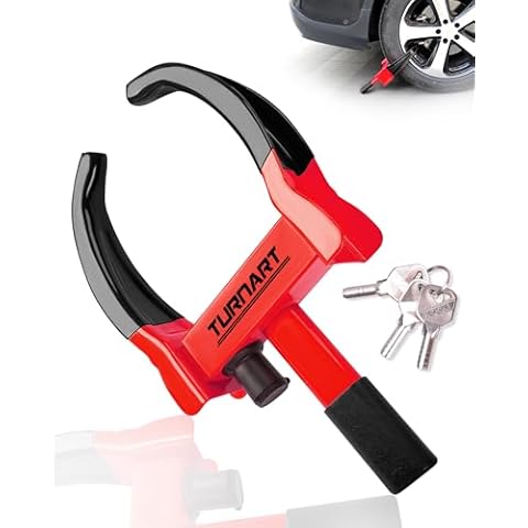Turnart Heavy Duty Wheel Lock Universal Security Trailer Wheel Locks Wheel Anti Theft for Car ATV SUV Trailer Motorcycle Great Deterrent Bright Color with 3 Keys (Red-Black) Cover