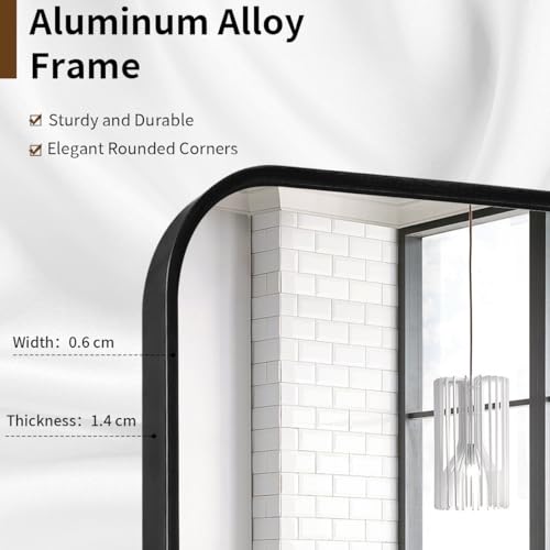 Koonmi Mirror Full Length with Rounded Corners, 52 x 161 cm Free Standing Mirror with Stand, Large Floor Full Body Hanging Wall Mounted for Bedroom, Living Room, Black - Cosy Home Interiors Koonmi Mirror Full Length with Rounded Corners, 52 x 161 cm Free Standing Mirror with Stand, Large Floor Full Body Hanging Wall Mounted for Bedroom, Living Room, Black - Image 4